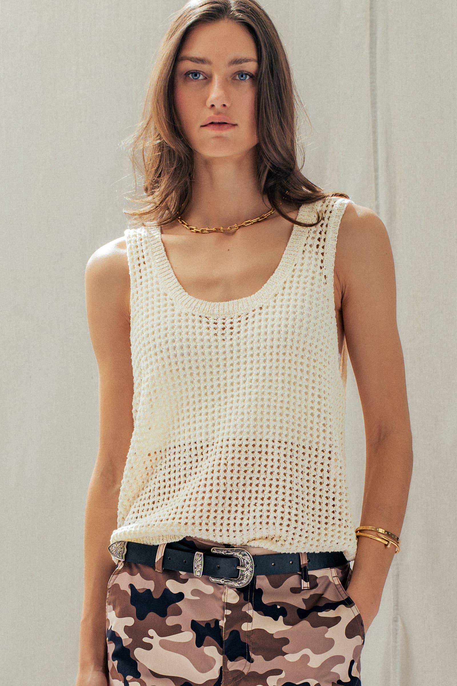 Open-Knit Sleeveless Sweater Tank