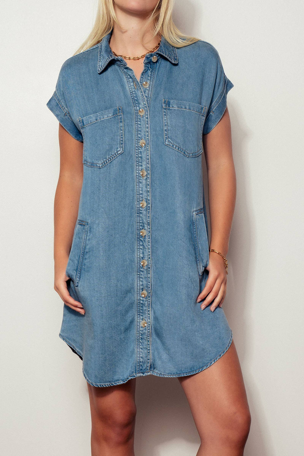 Relaxed Button-Down Pocket Western Denim Mini Dress