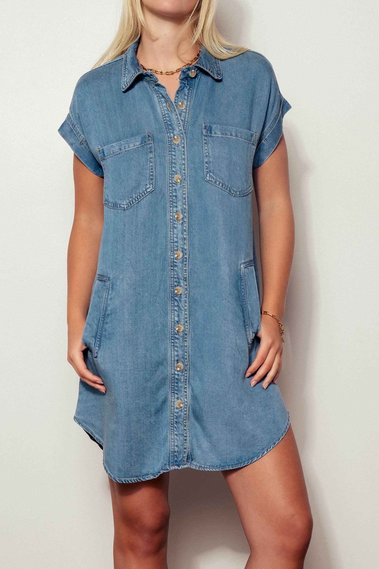 Relaxed Button-Down Pocket Western Denim Mini Dress