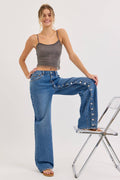High Rise Buttoned Wide Leg