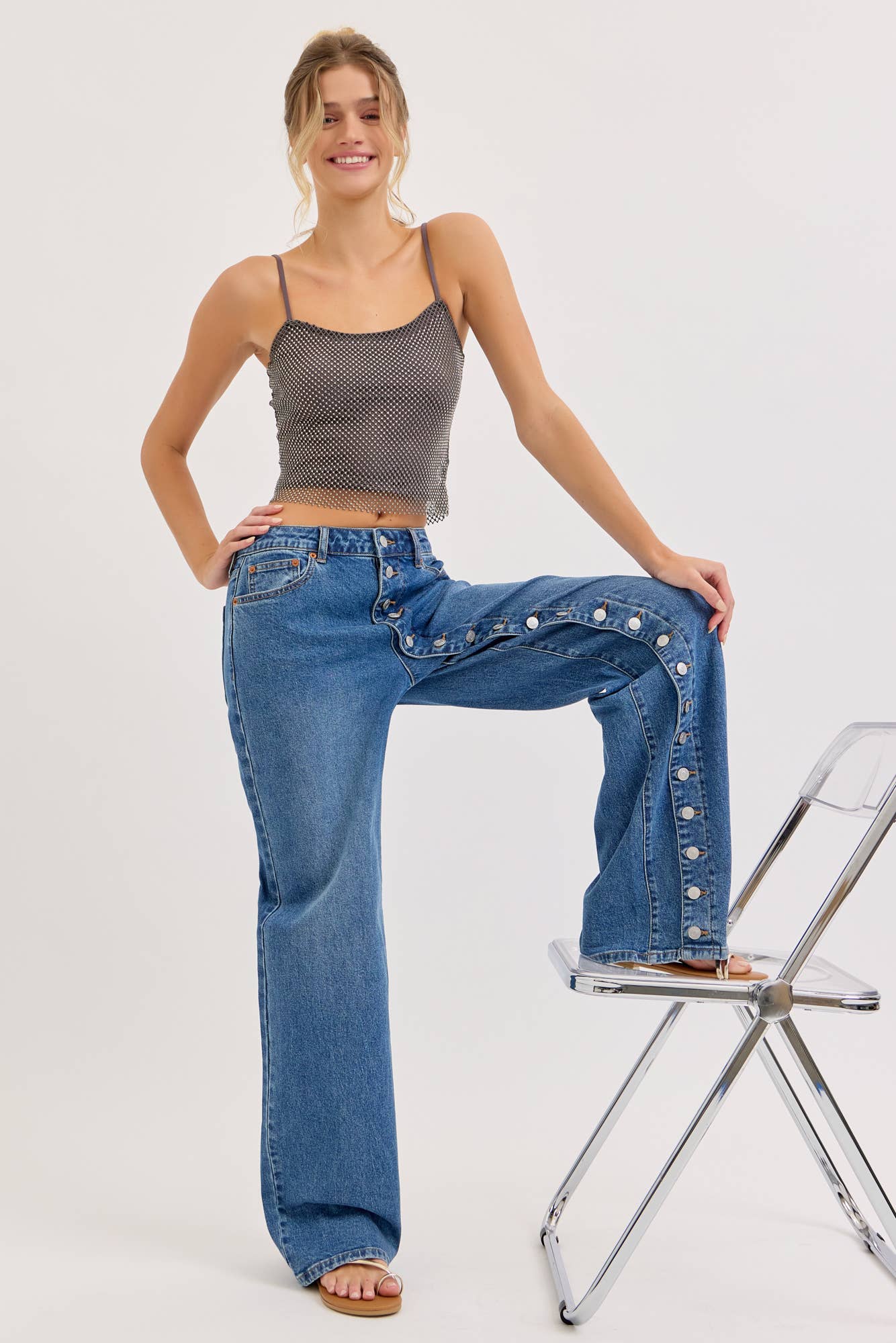 High Rise Buttoned Wide Leg