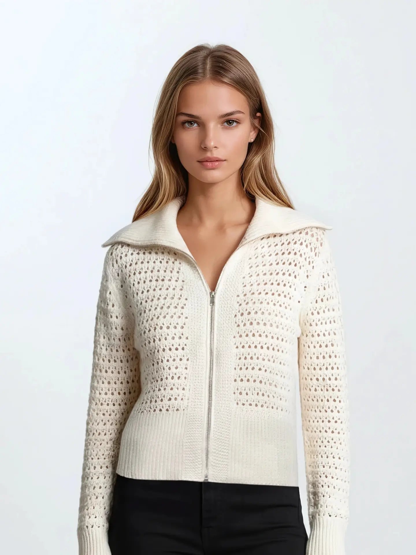 Zip up Open Knit Sweater