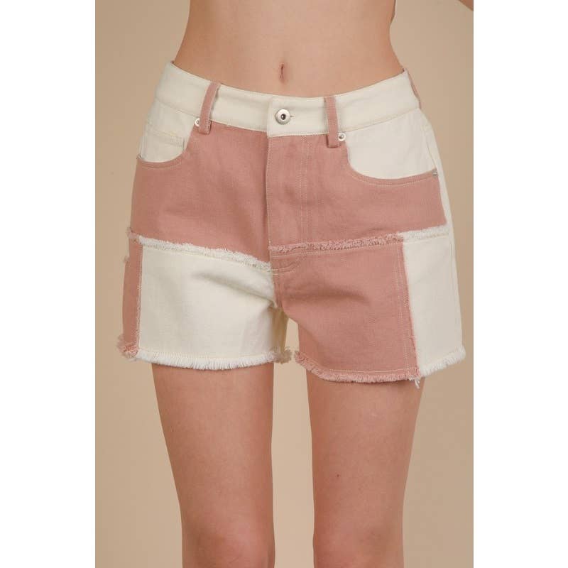 Soft Washed Color Block Casual Shorts