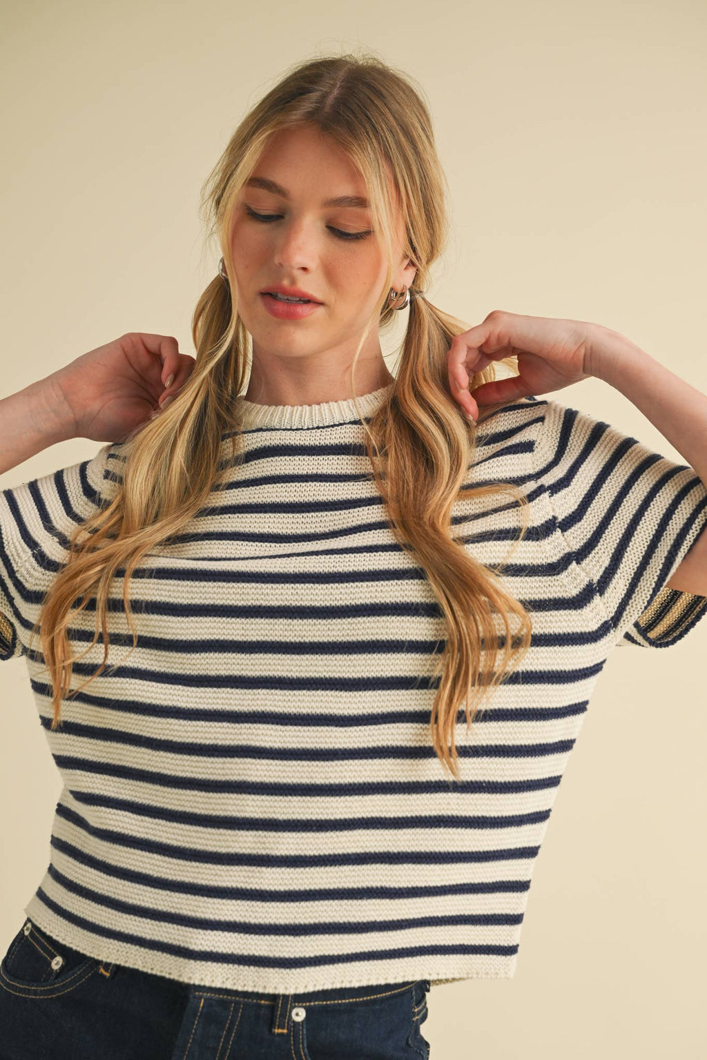 Short Sleeve Striped Sweater Top