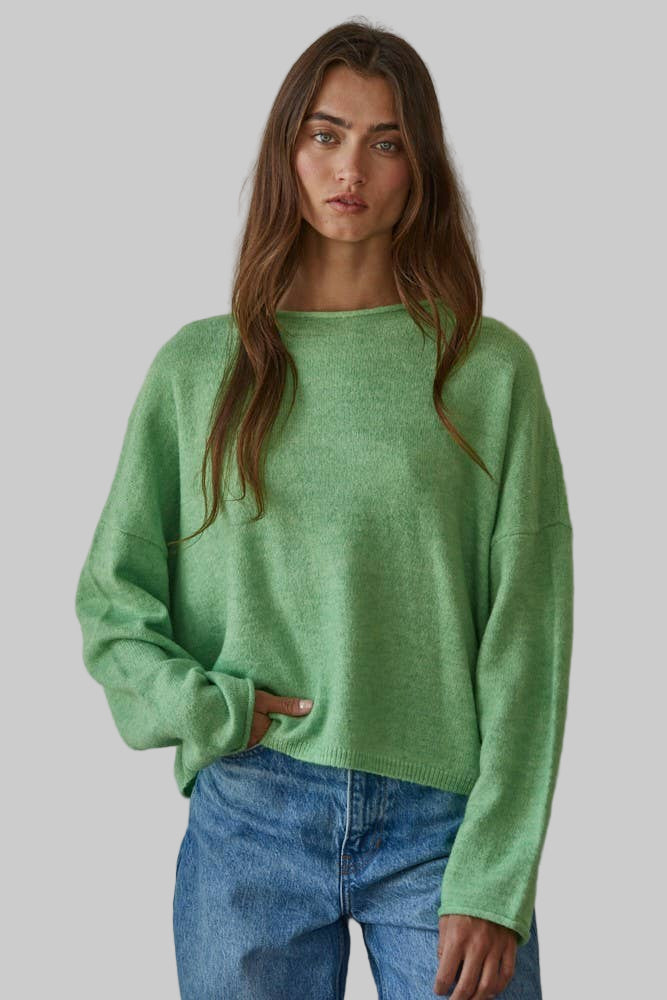 Knit Sweater Rolled Round Neck Pullover Top