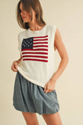 USA FLAG SLEVELESS KNIT PULLOVER SWEATER