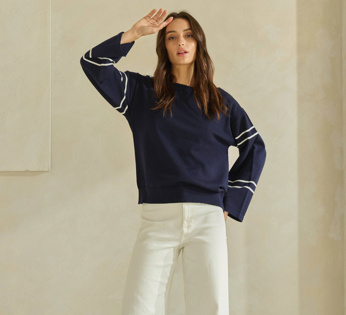 Boat Neck Striped Knit Top