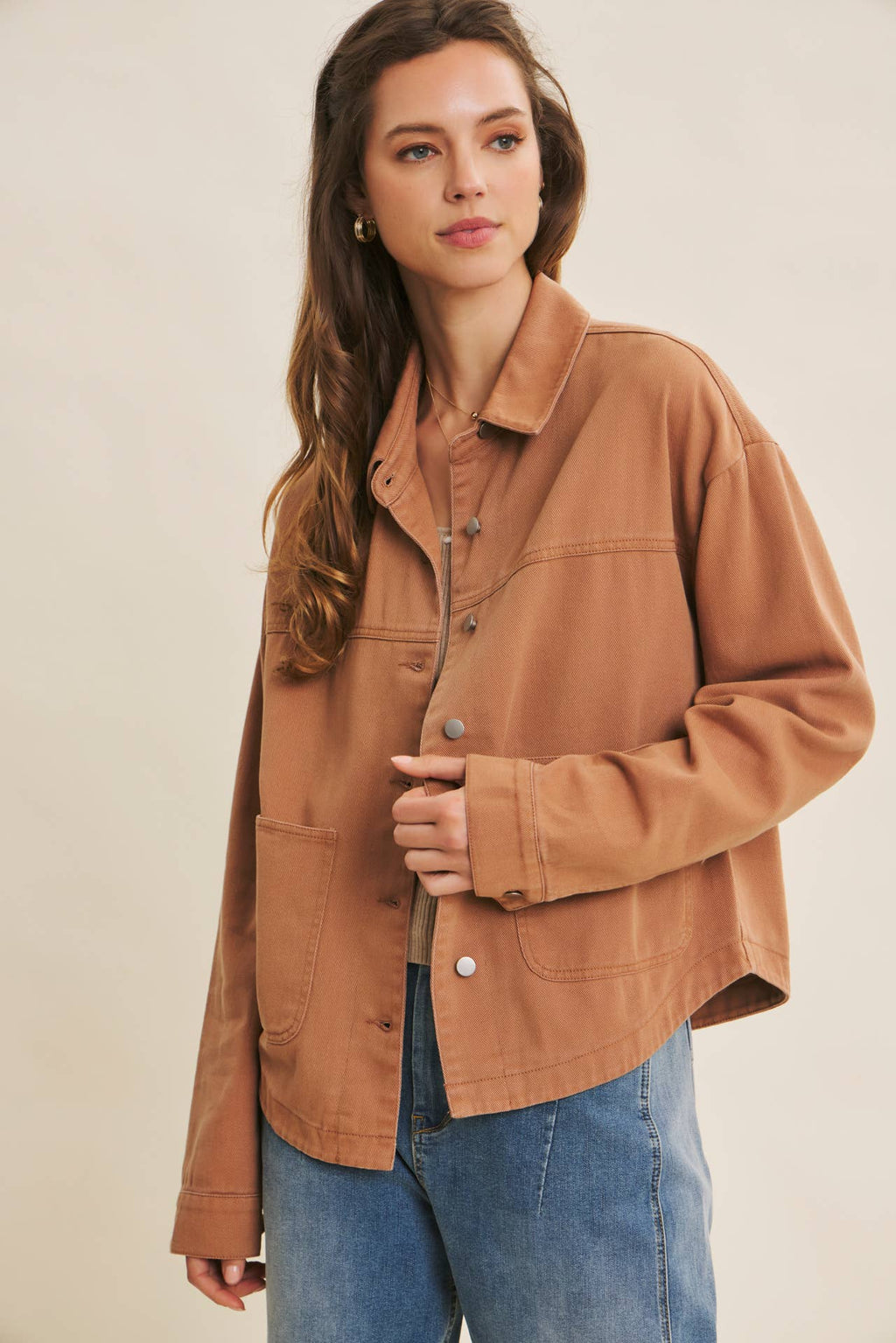 Washed Cotton Twill Utility Jacket In Oversized Fit