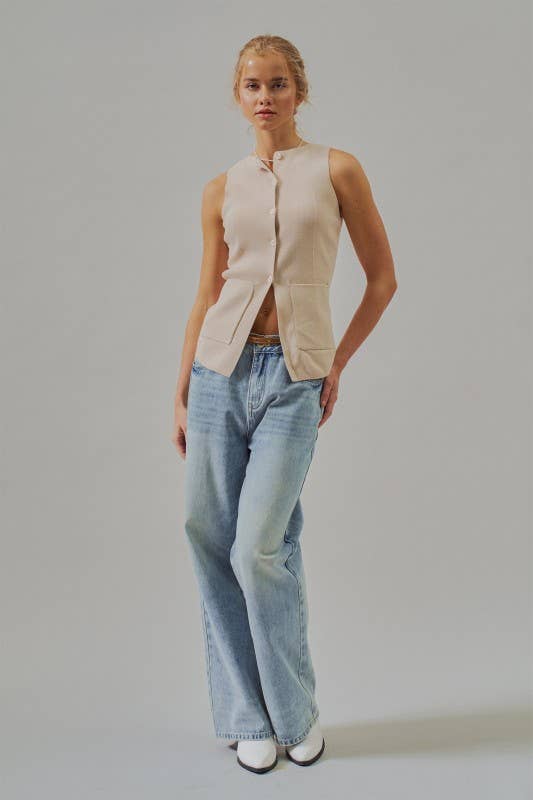 Button-Front Sweater Vest