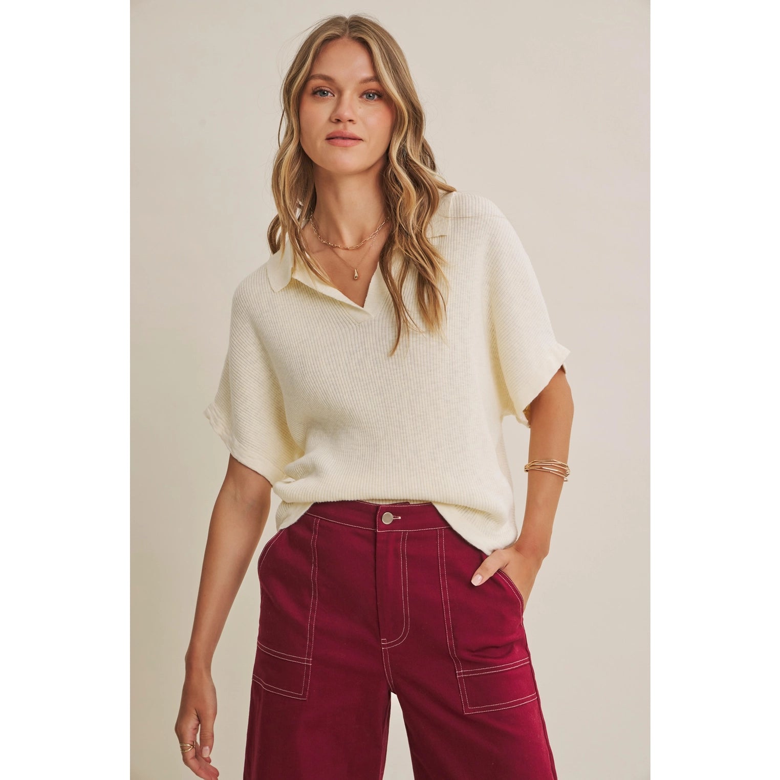 Modern Contrast Stitch Stretchy Cotton Twill Pants