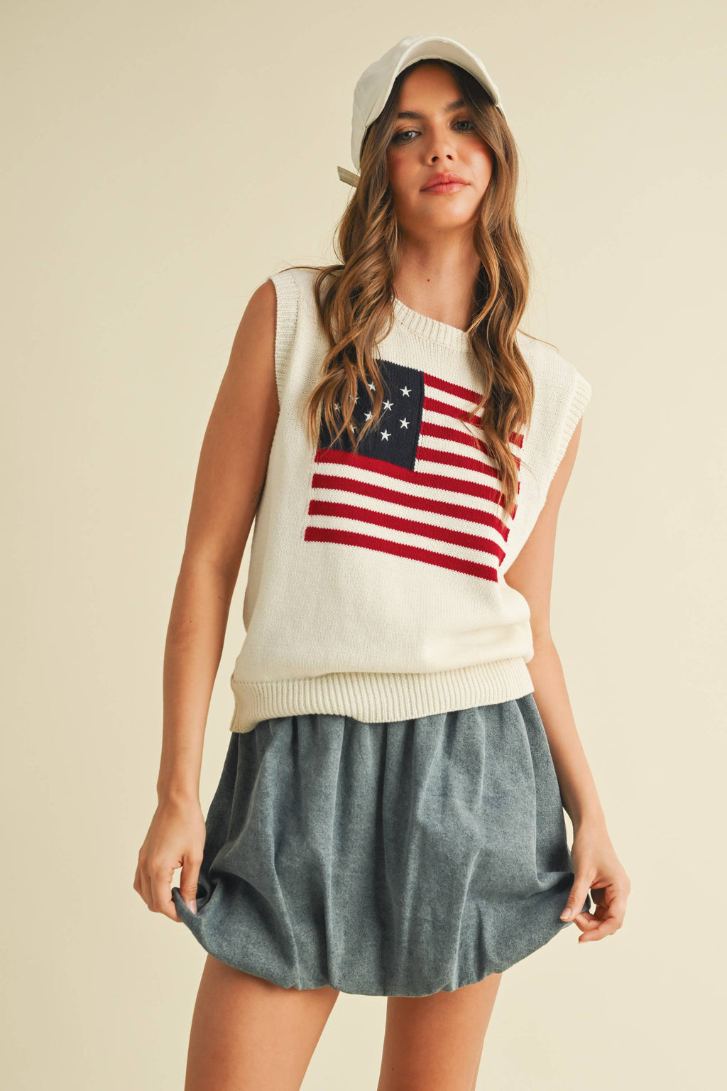 USA FLAG SLEVELESS KNIT PULLOVER SWEATER