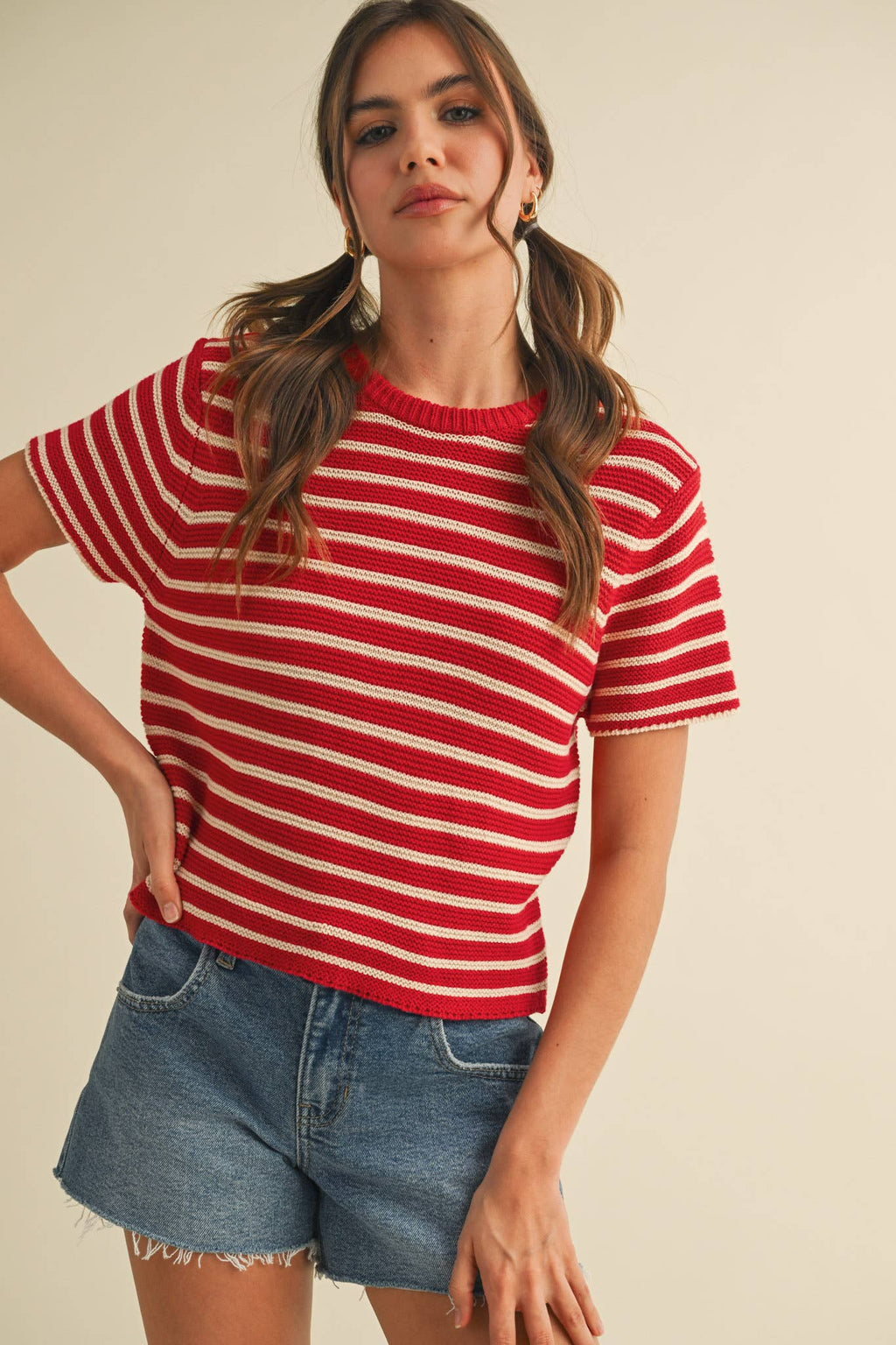 Short Sleeve Striped Sweater Top