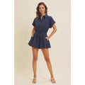 Cotton Twill Button Down Shirt-Like Romper w/Pocket