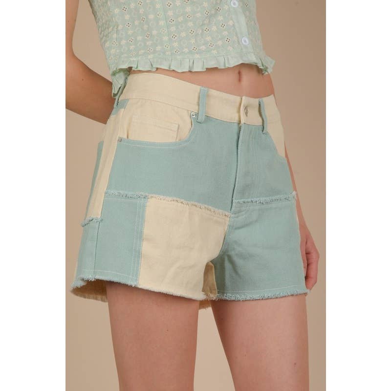 Soft Washed Color Block Casual Shorts