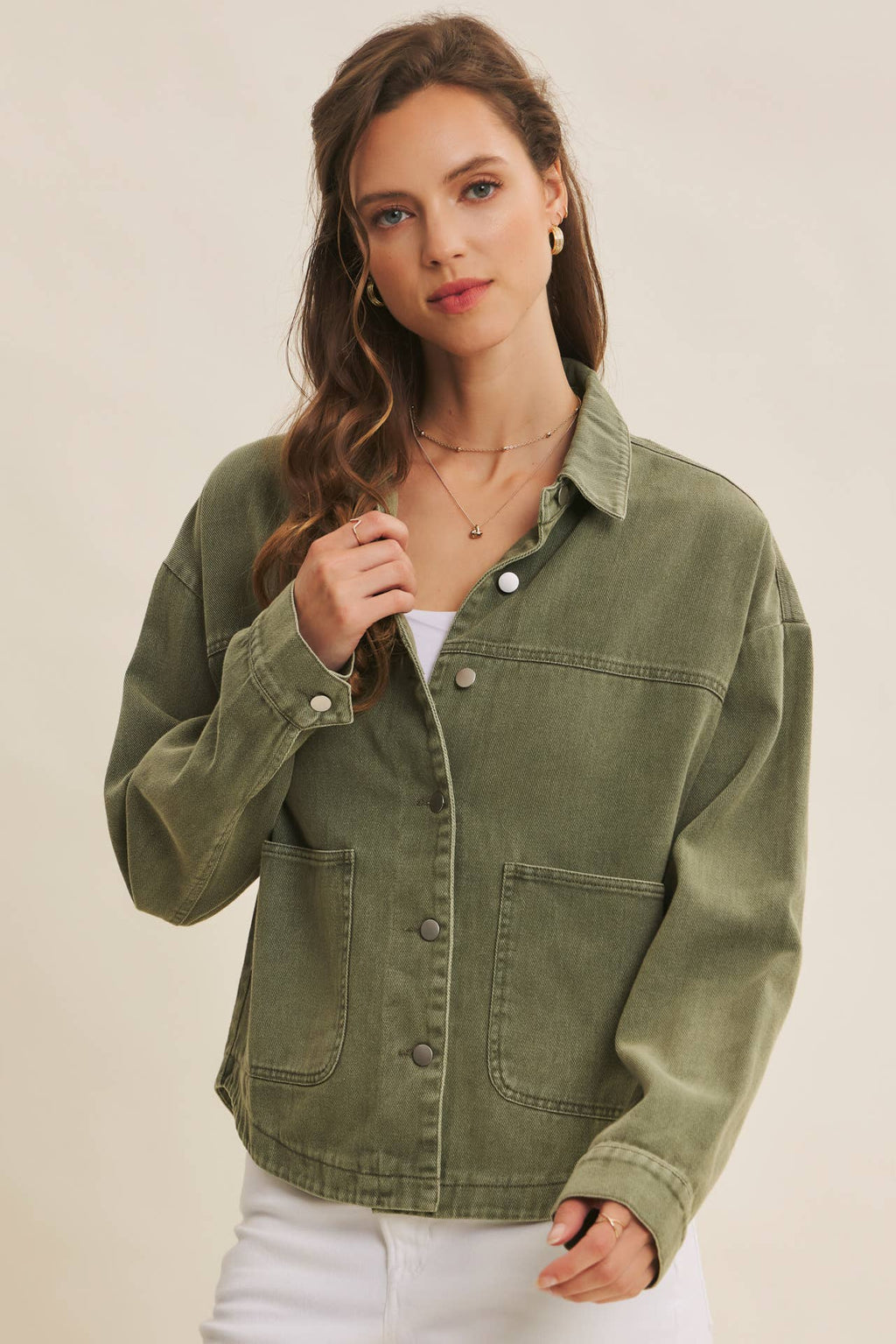 Washed Cotton Twill Utility Jacket In Oversized Fit