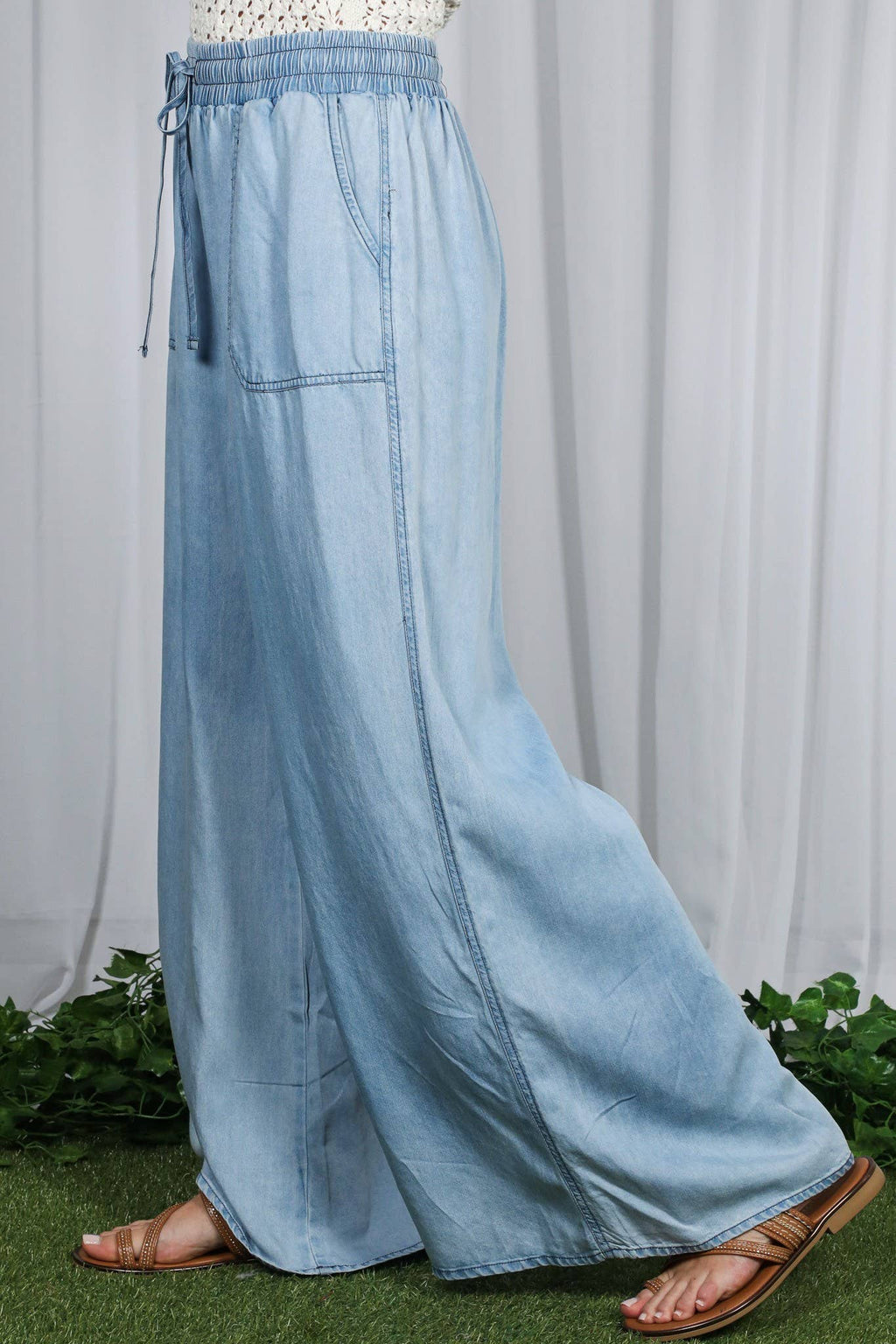 Wide Leg High Waist  Chambray Denim Pant