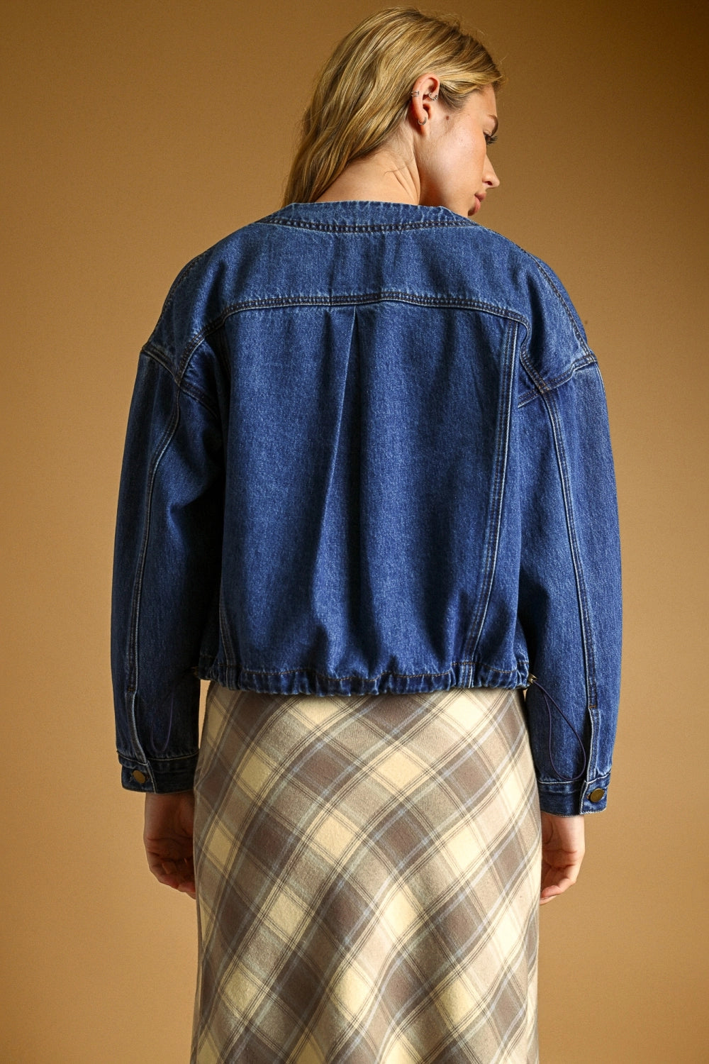Round Neck w/Pocket Front Denim Jacket
