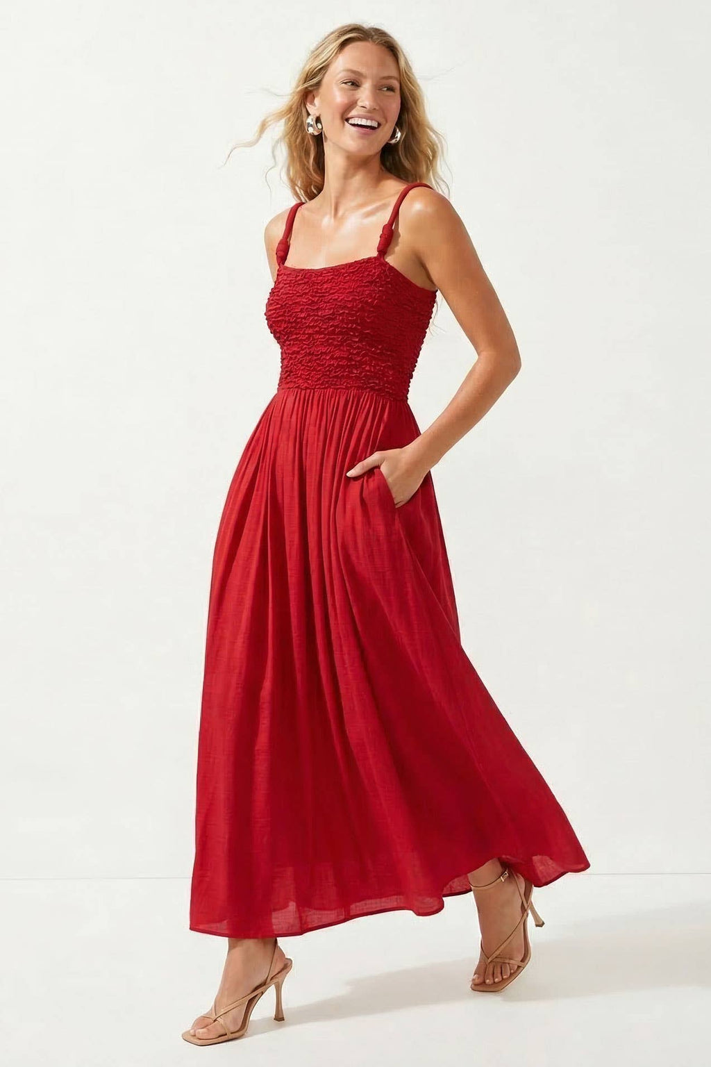 Smocked Maxi Dress With Cord Strap Detail
