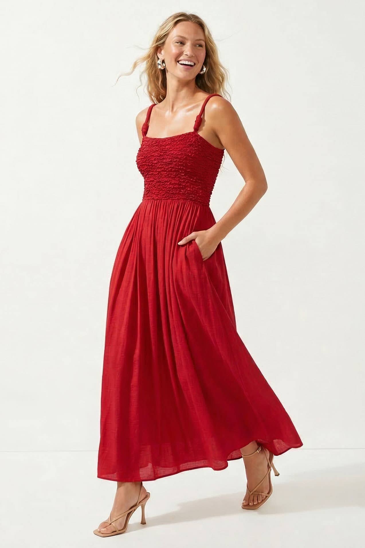 Smocked Maxi Dress With Cord Strap Detail