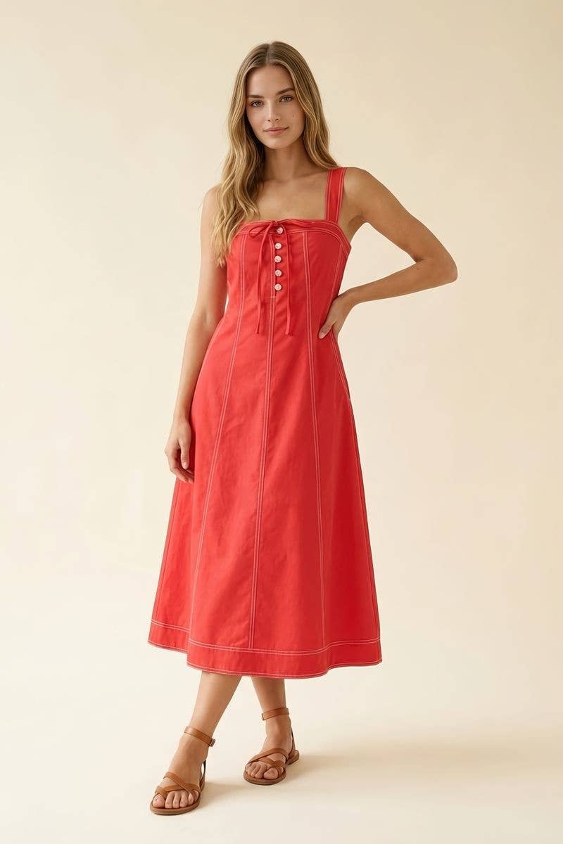 Contrast Stitich Red Dress