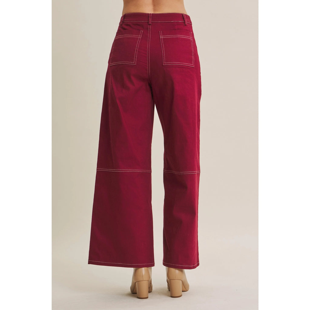 Modern Contrast Stitch Stretchy Cotton Twill Pants