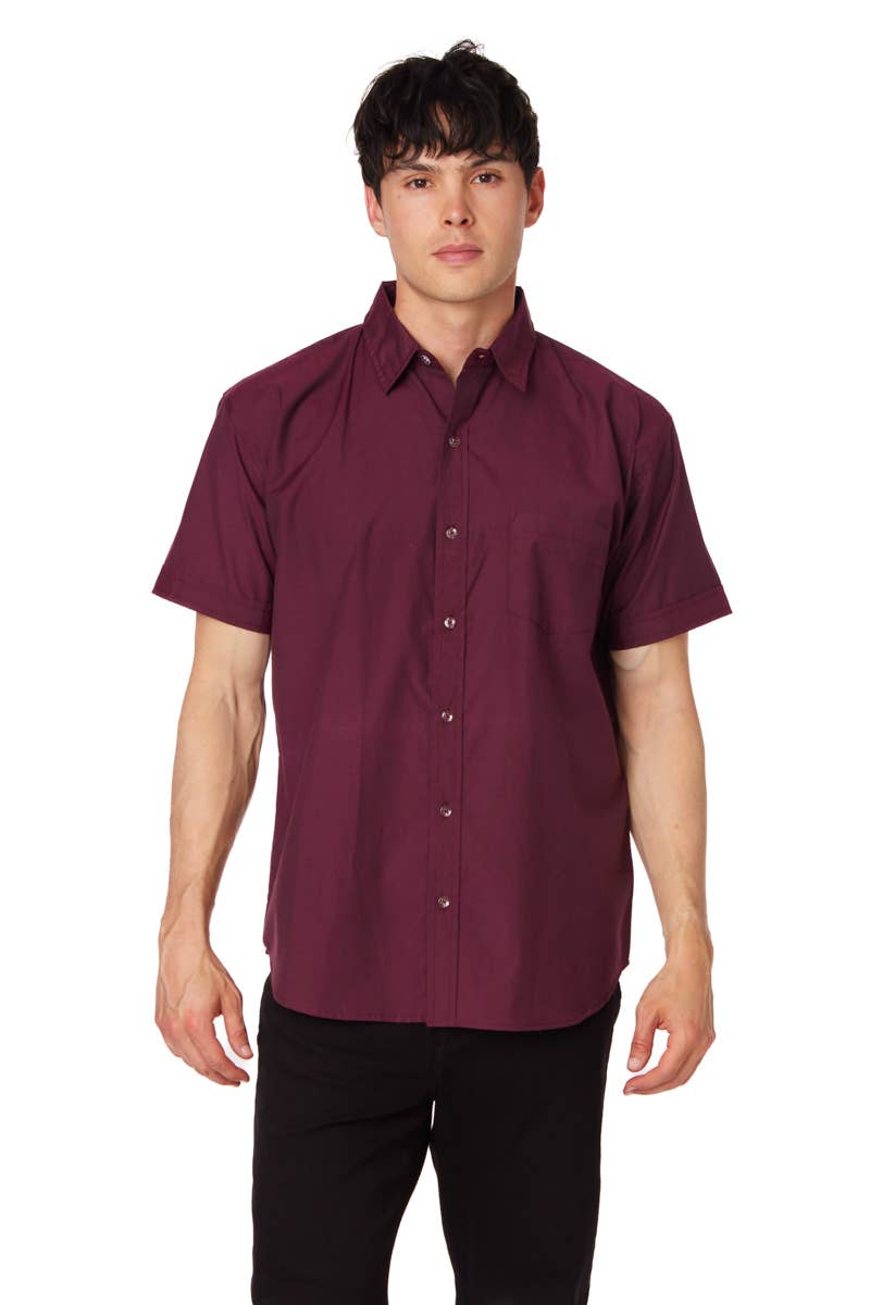 Men's Solid Chambray Cotton Short Sleeve Shirt