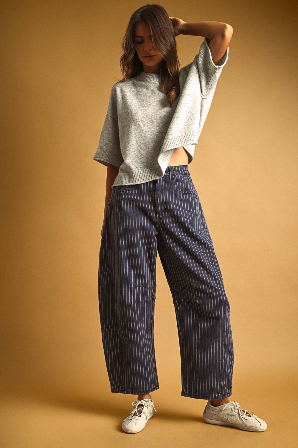 Pinstriped Barrel Pant