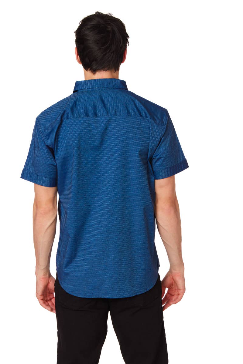 Men's Solid Chambray Cotton Short Sleeve Shirt