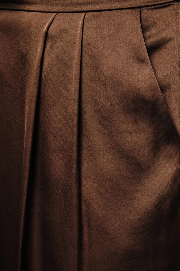 High Waist Satin Elastic Band Pleated Wide Leg Pants