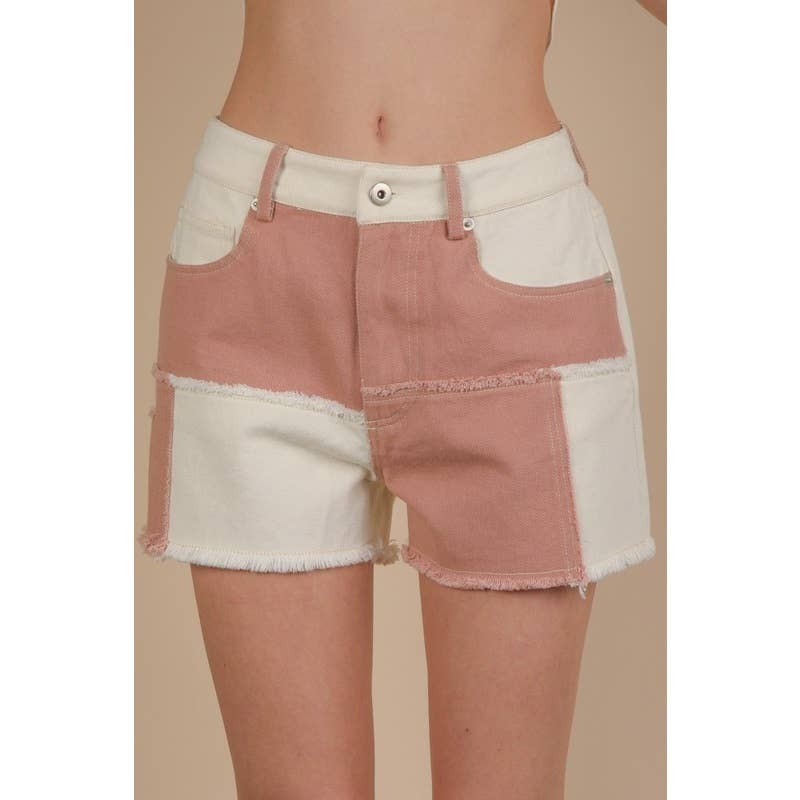 Soft Washed Color Block Casual Shorts