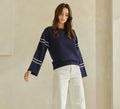 Boat Neck Striped Knit Top