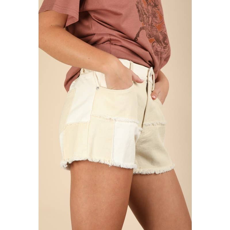 Soft Washed Color Block Casual Shorts