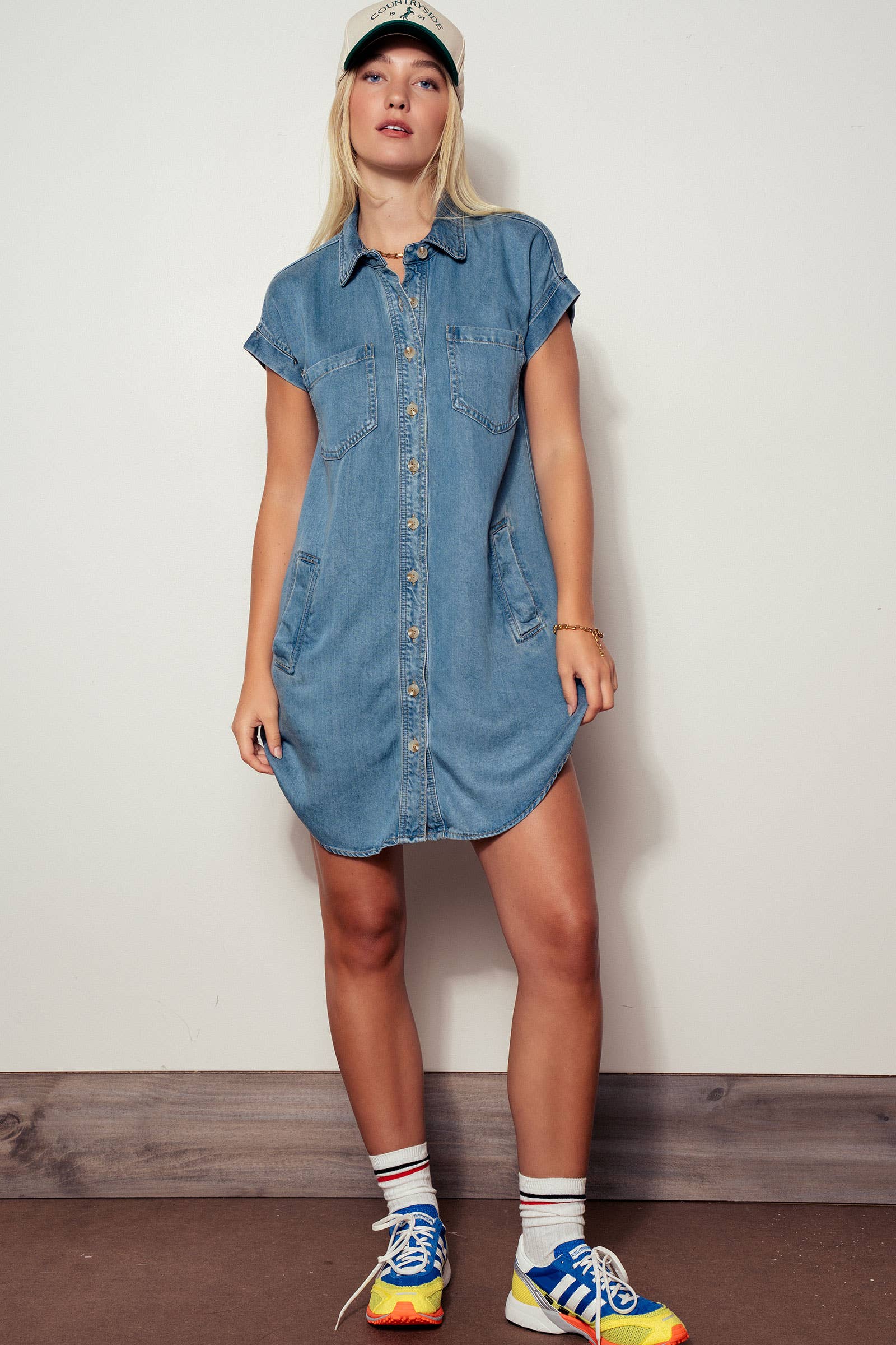 Relaxed Button-Down Pocket Western Denim Mini Dress
