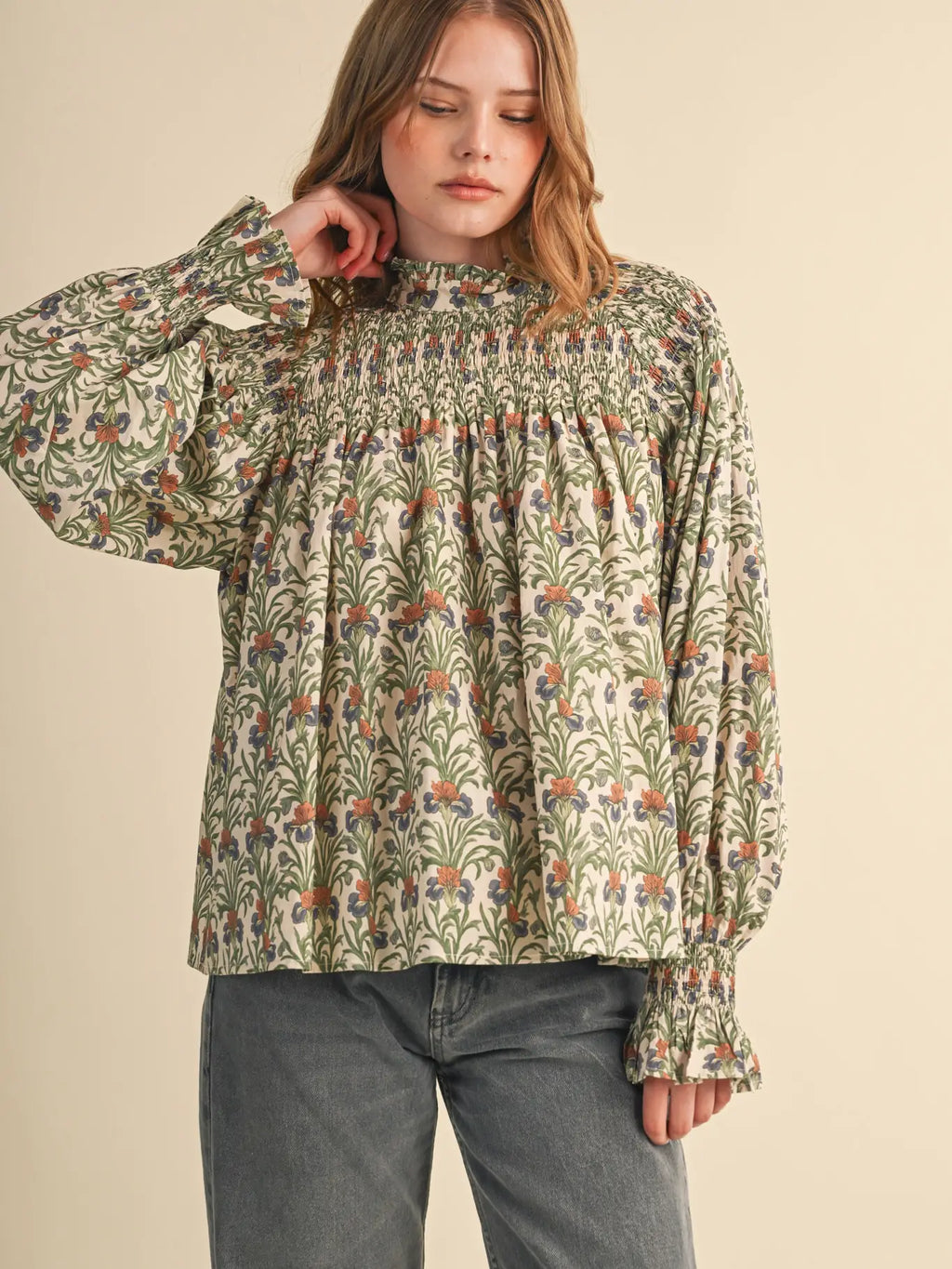 Smocked Floral Blouse