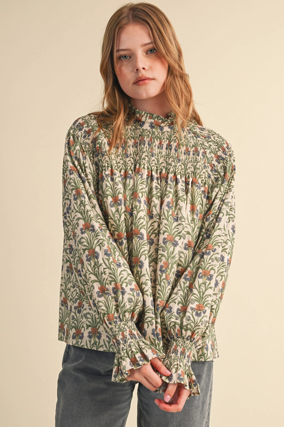 Smocked Floral Blouse