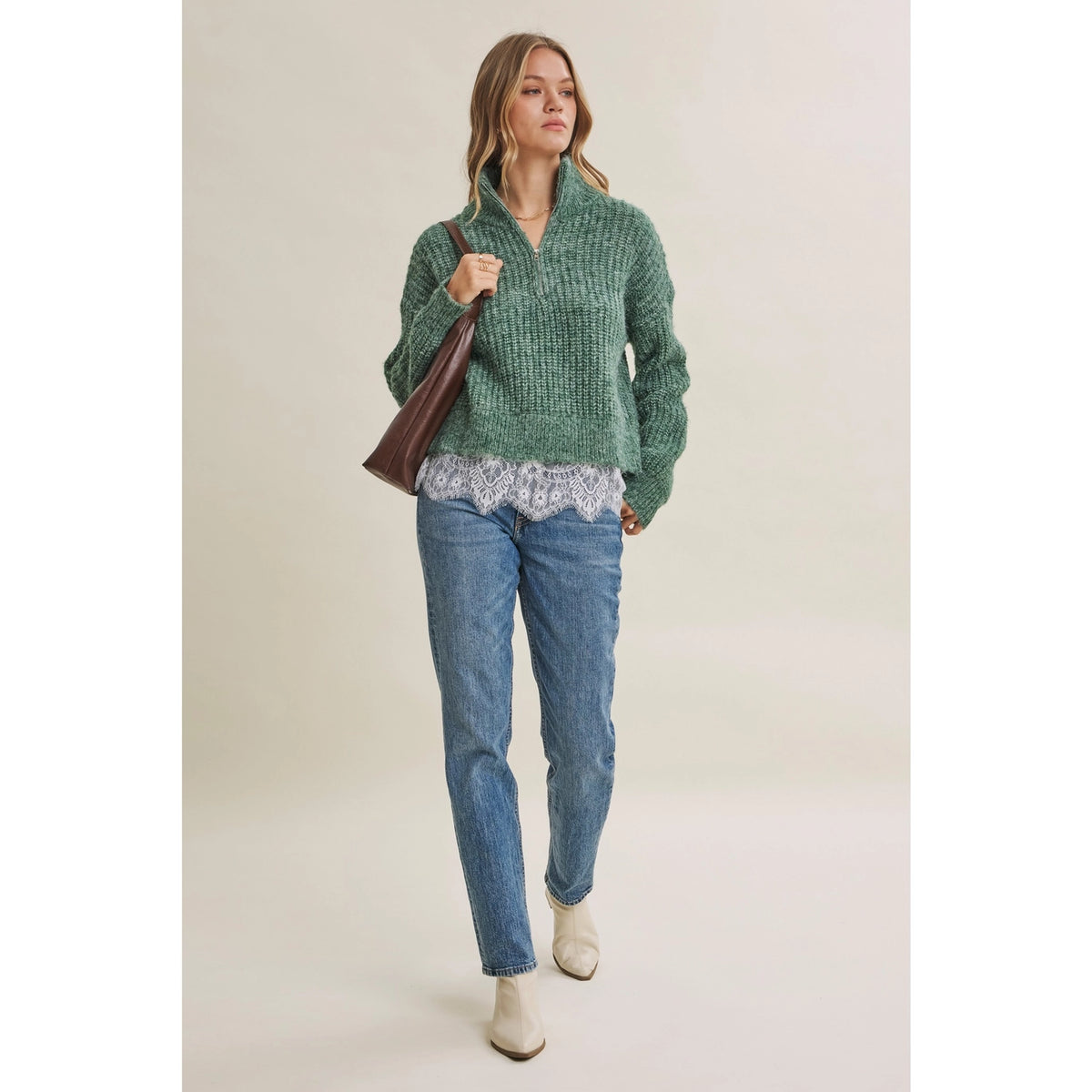 Lace Hem Chunky Sweater