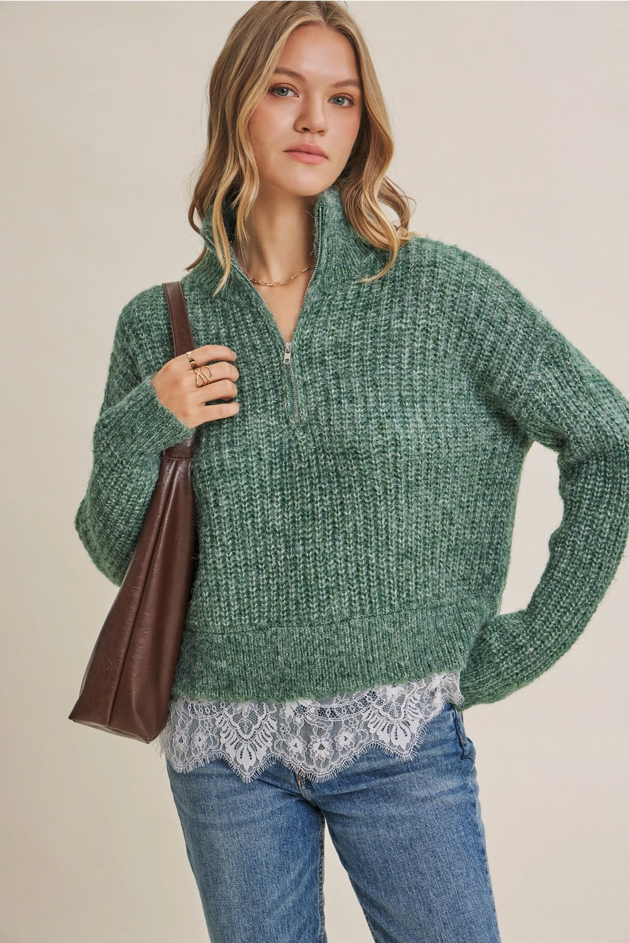 Lace Hem Chunky Sweater