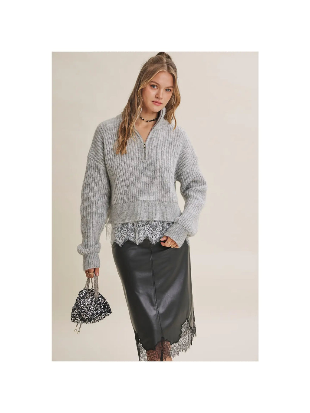 Lace Hem Chunky Sweater