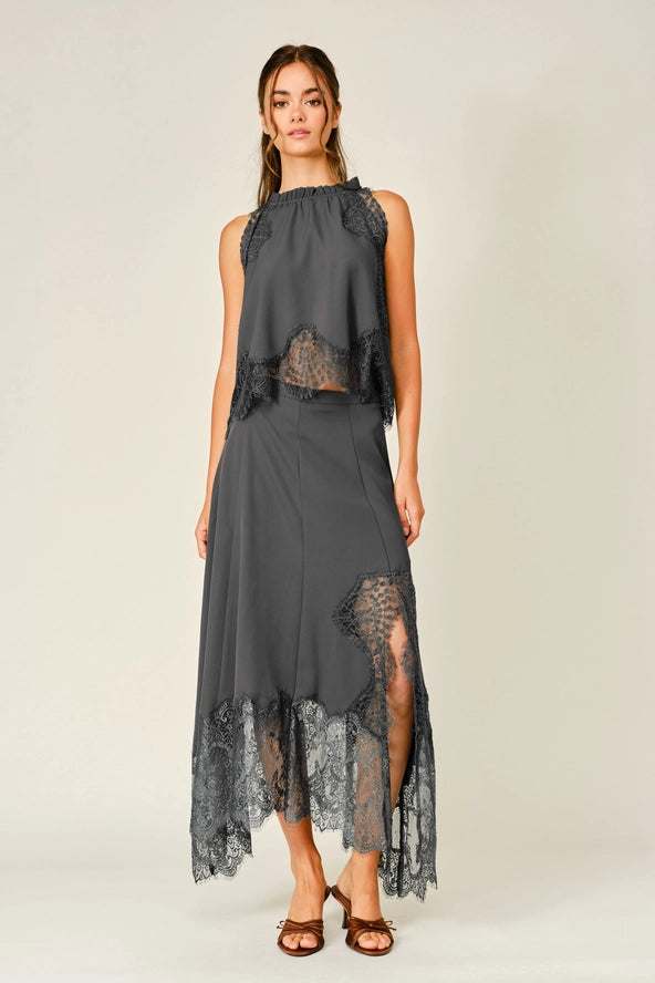 Satin/Lace Midi Skirt