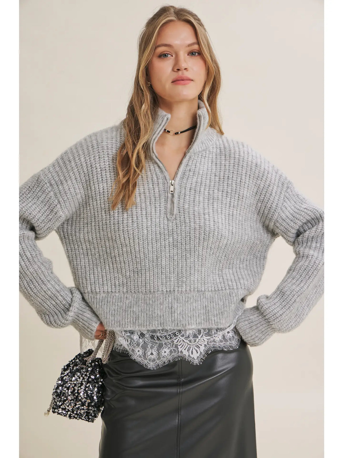 Lace Hem Chunky Sweater