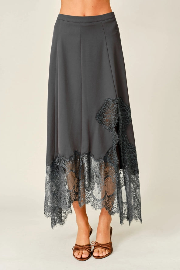 Satin/Lace Midi Skirt