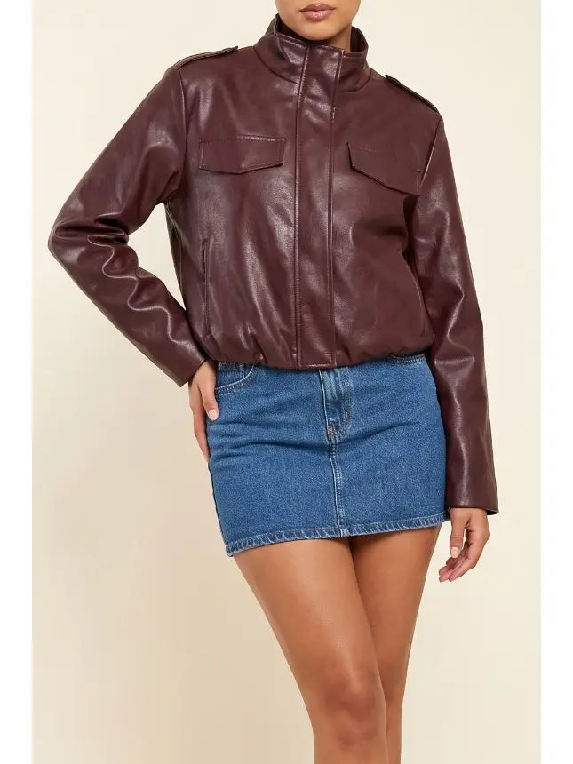Bubble Hem Leather Jacket