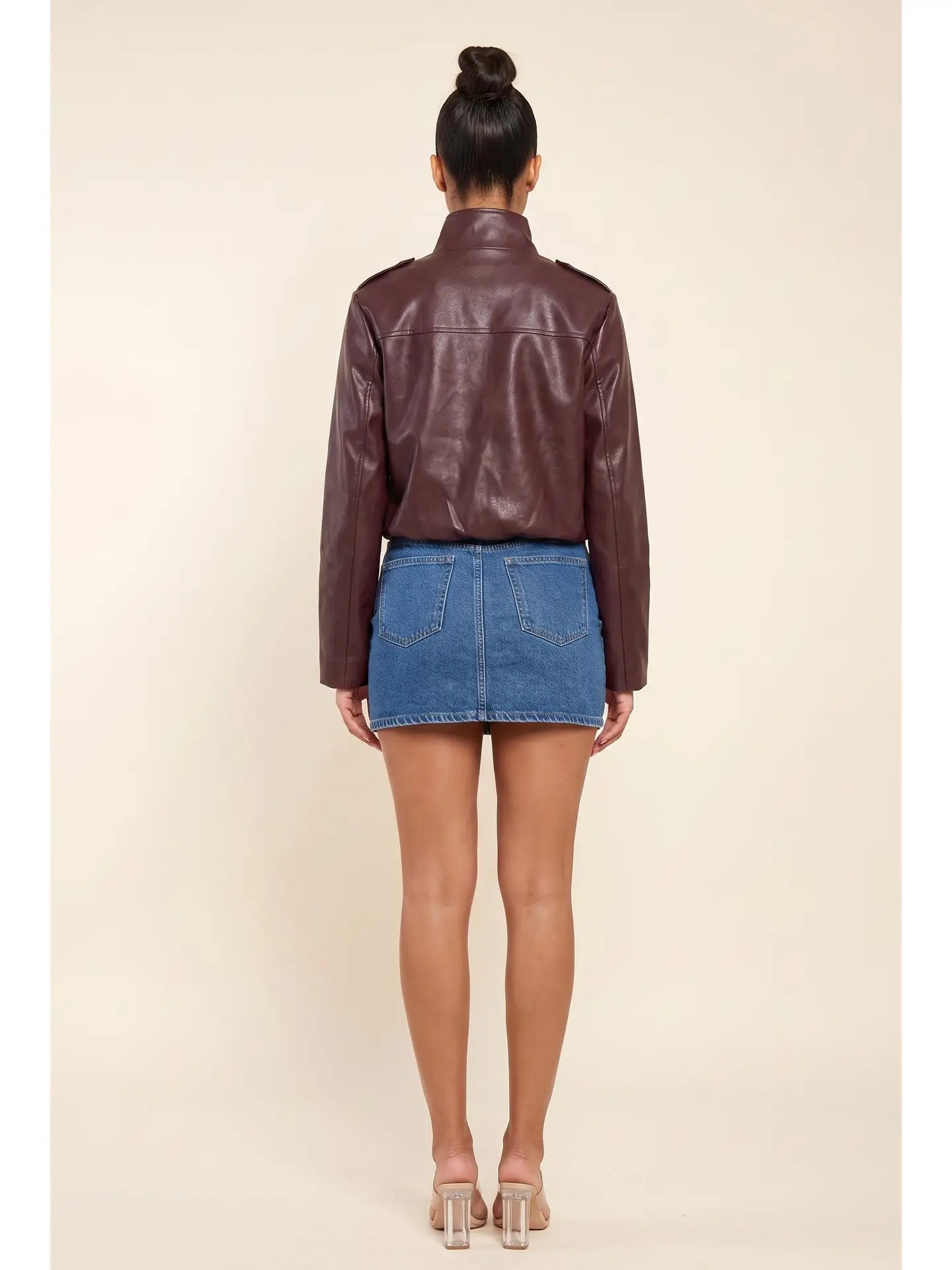 Bubble Hem Leather Jacket
