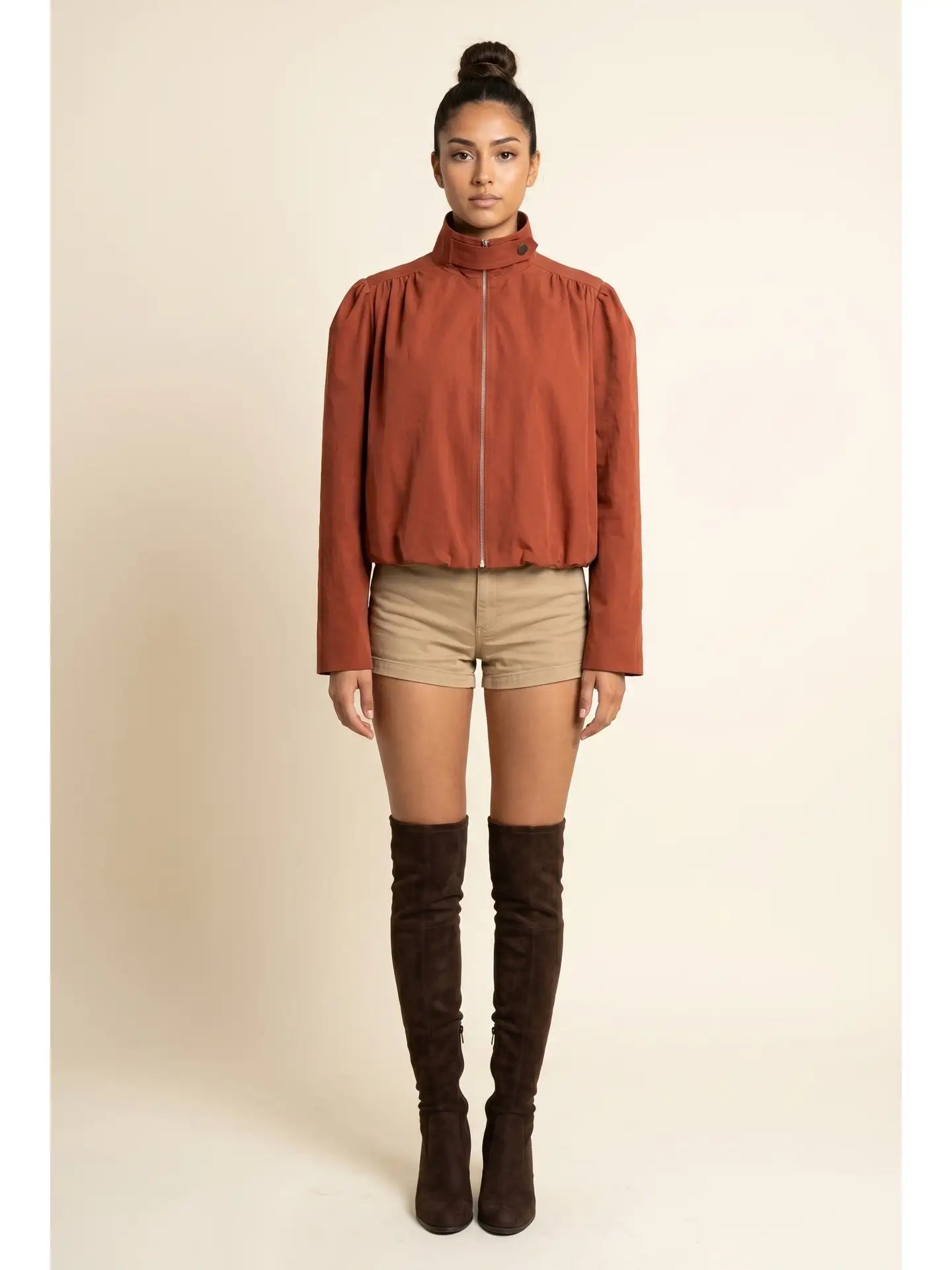 Mock Neck Bubble Hem Jacket