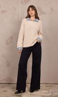 Taupe Sweater w/Denim Collar Cuff