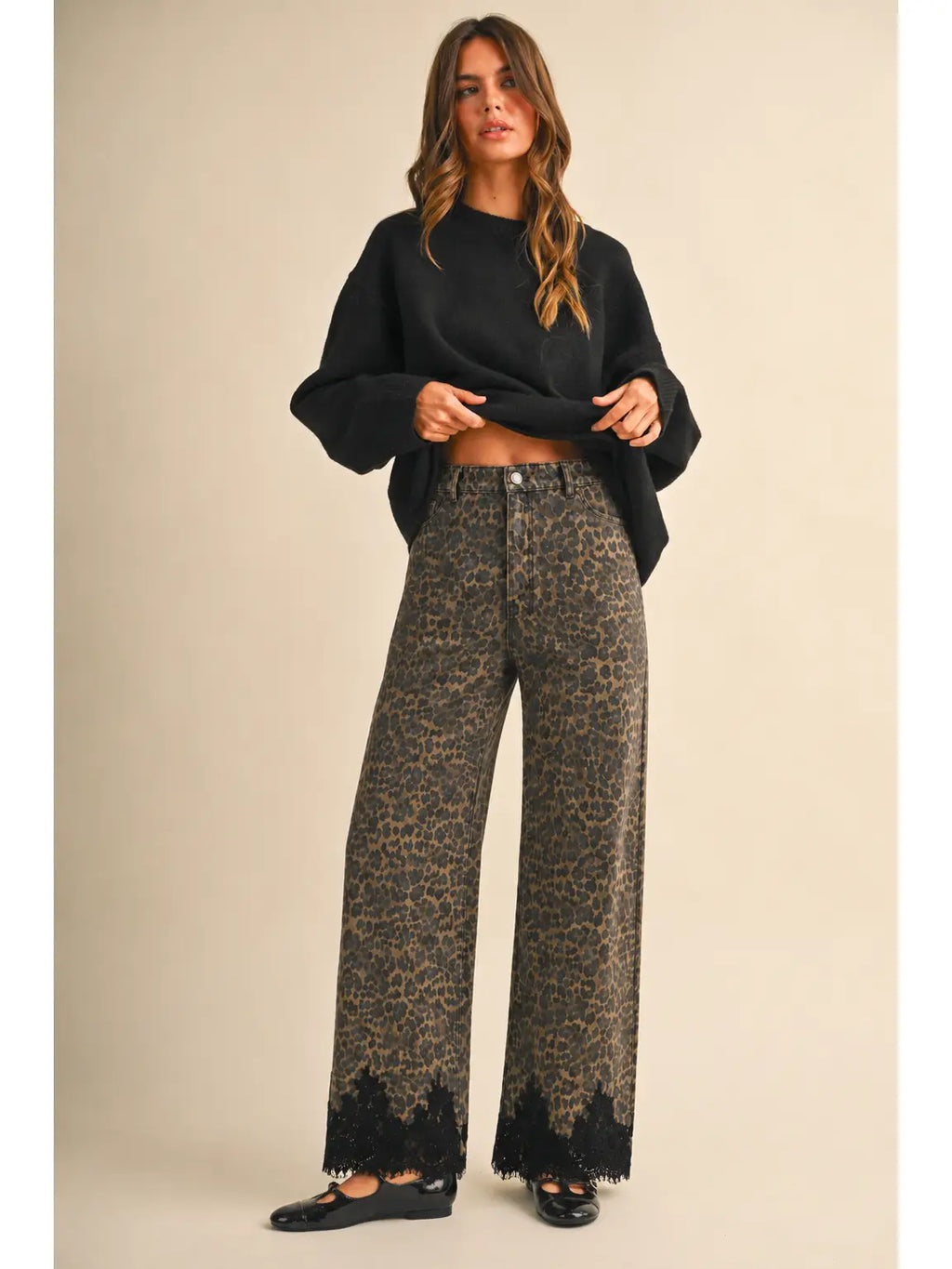 Lace Hem Leopard Pant