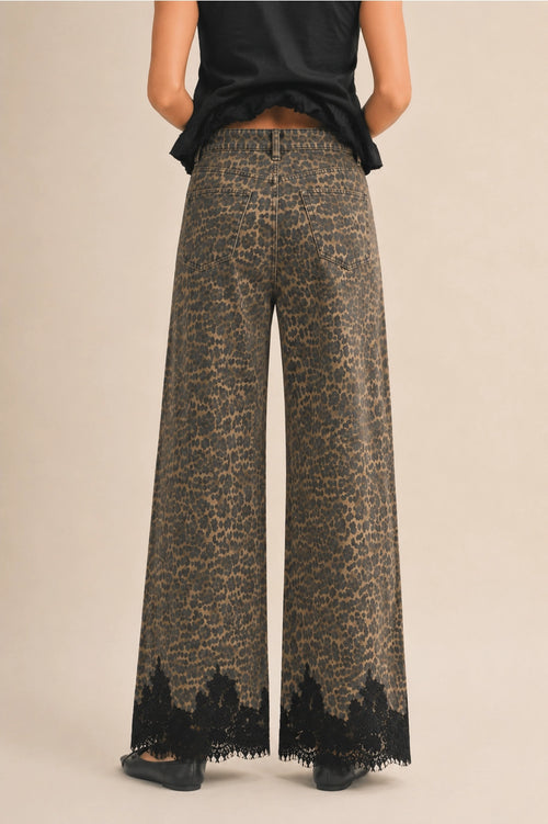 Lace Hem Leopard Pant