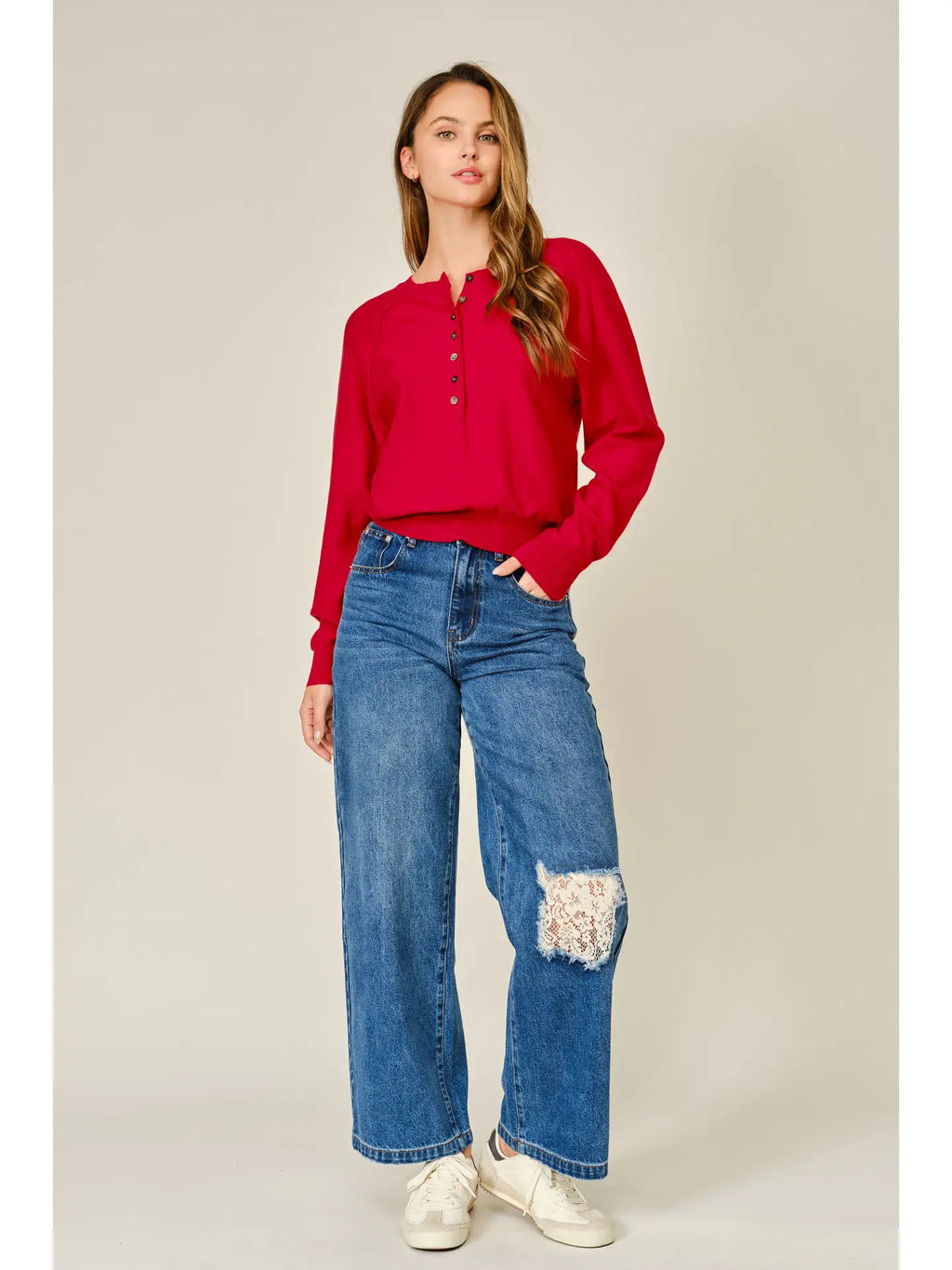 Red Cashmere Button Sweater