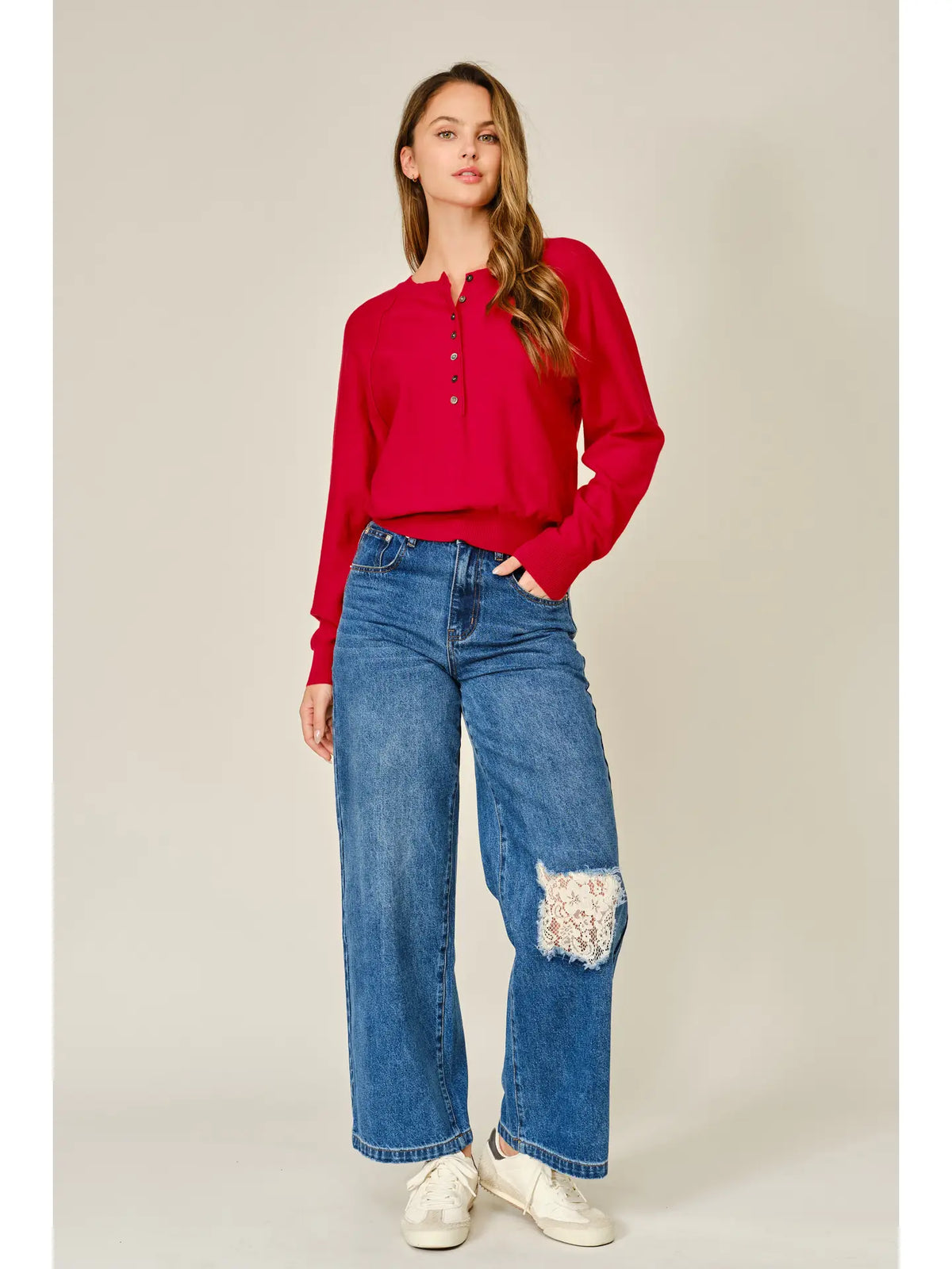 Red Cashmere Button Sweater