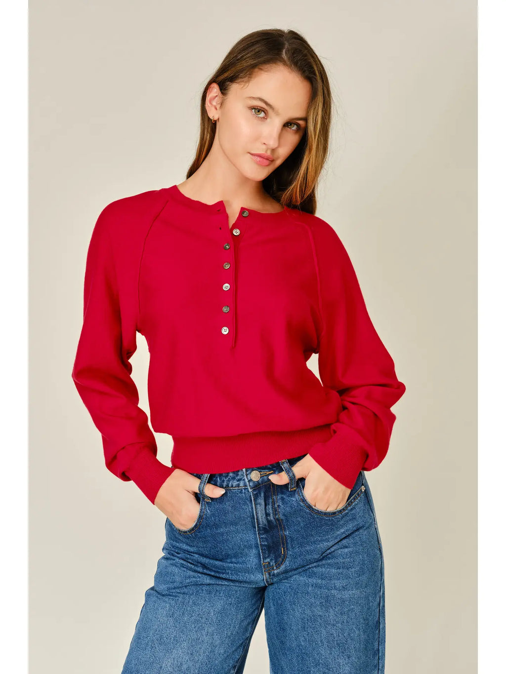 Red Cashmere Button Sweater